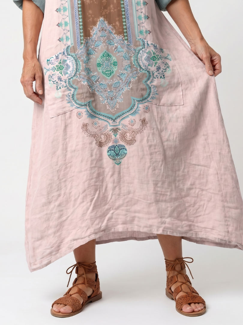 Kenza | Vestido midi descontraído com painéis e bolsos