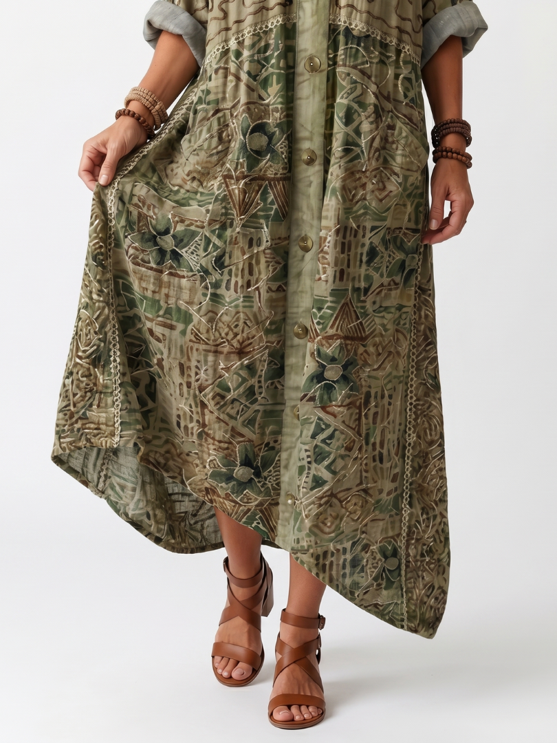 Aleta | Vestido midi oversized com botões e bolsos