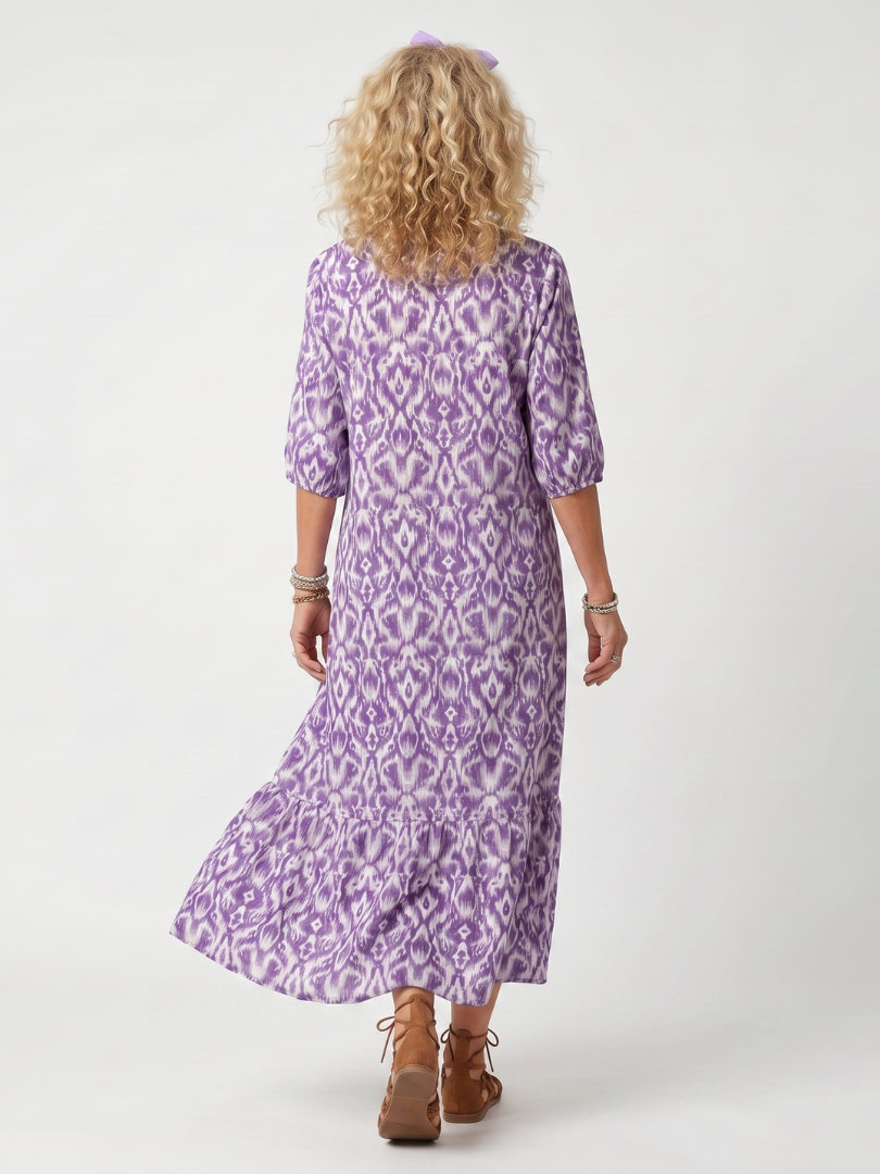Penelope | Vestido midi estampado com cordões com borlas