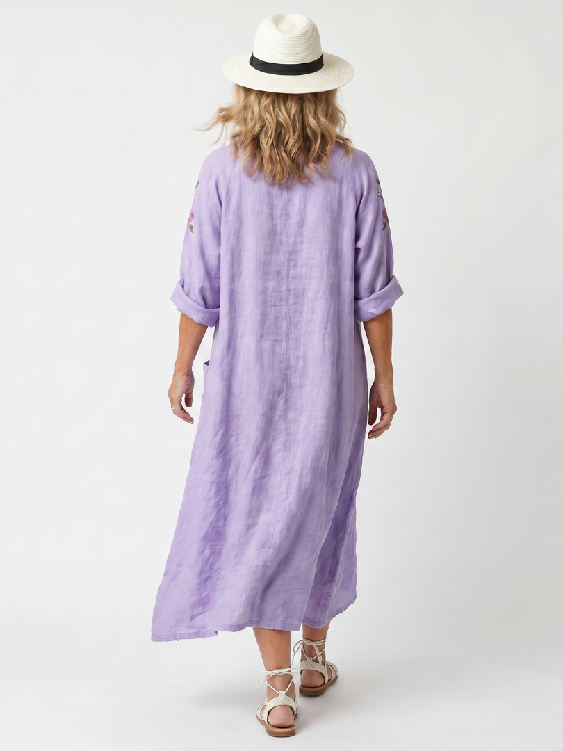 Tavi | Vestido midi oversized floral com bolsos