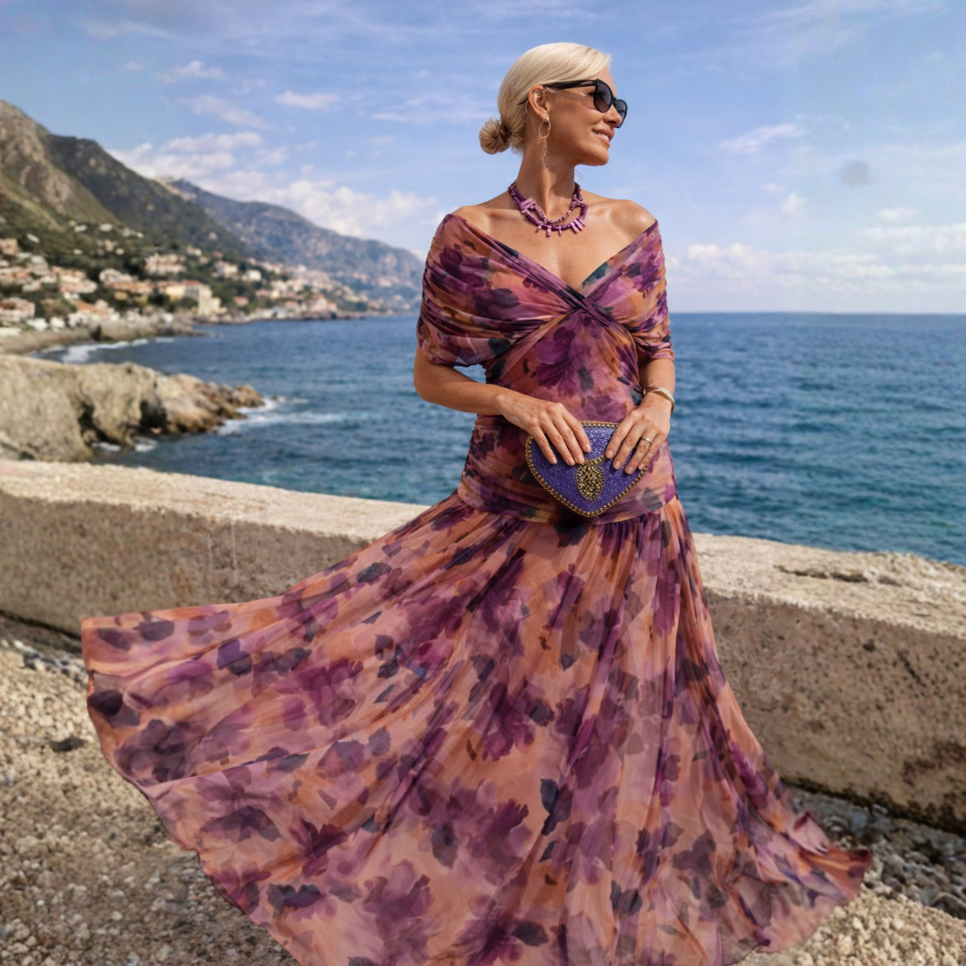 Mikaela | Vestido maxi com ombros descobertos