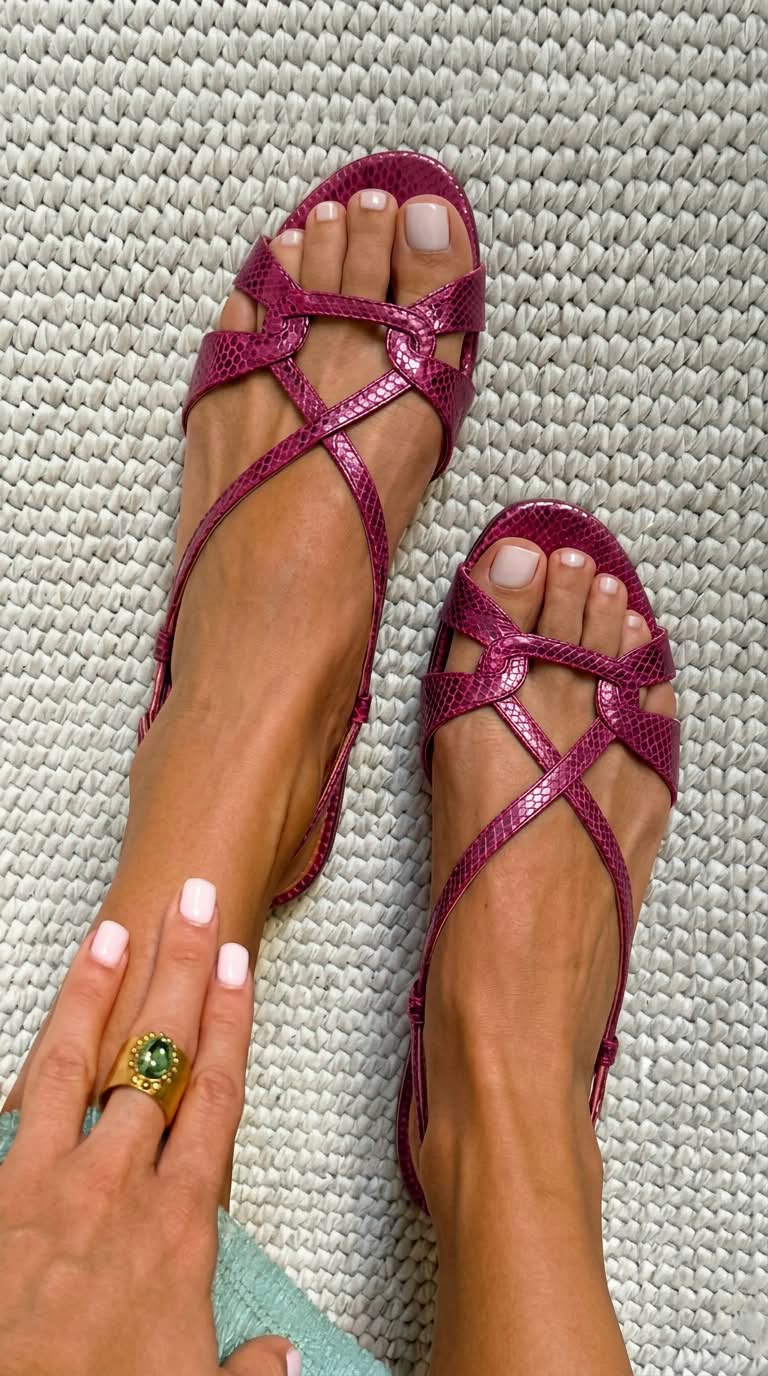 Sandálias slingback rasas efeito serpente Bronze de bico aberto