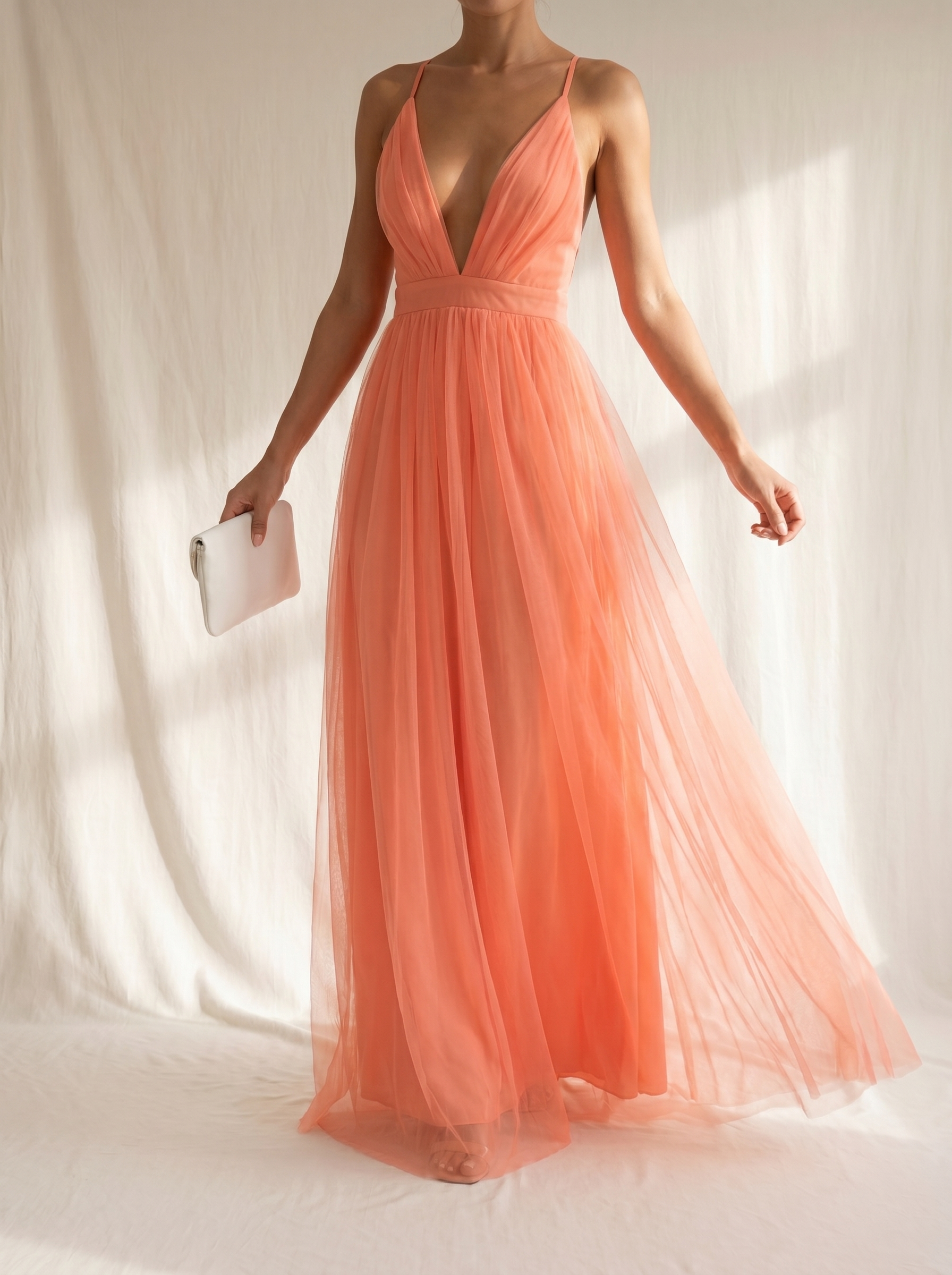 Genebra | Vestido Maxi Cor de Coral Claro