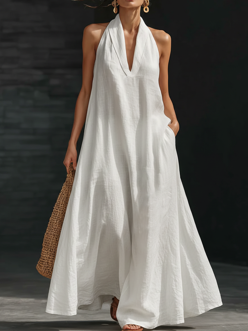 Aveline | Vestido maxi halter com queda elegante