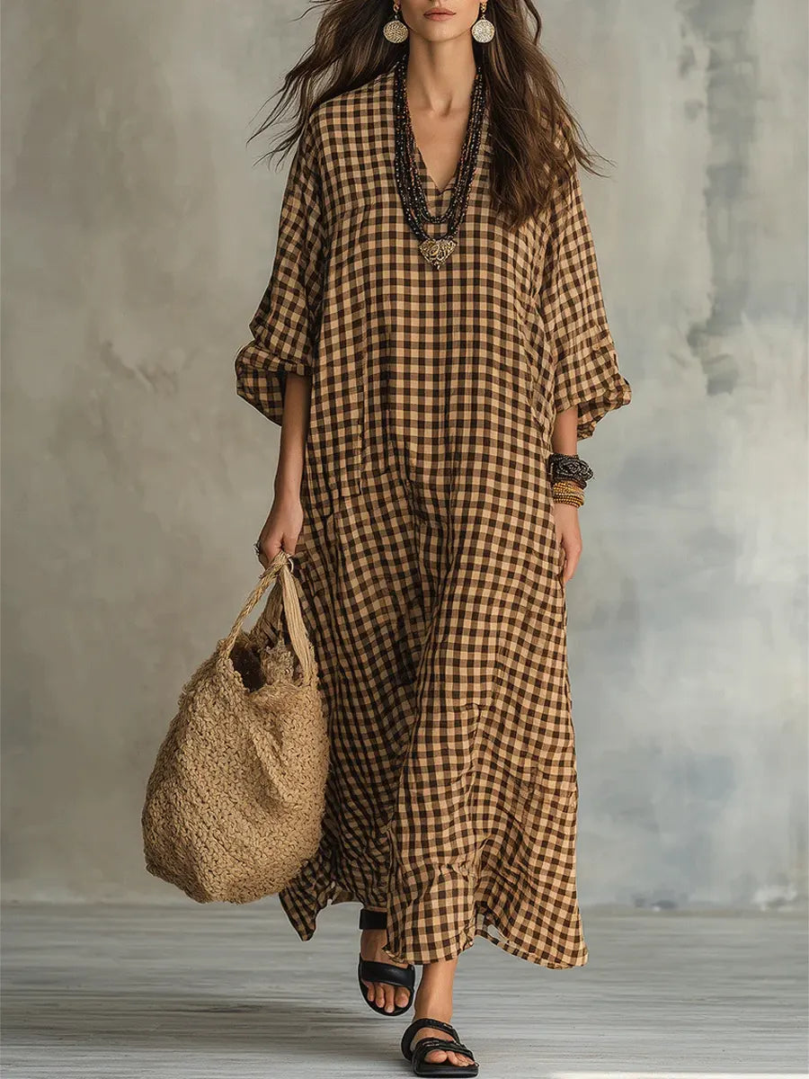 Mila | Vestido maxi aos quadrados com corte descontraído