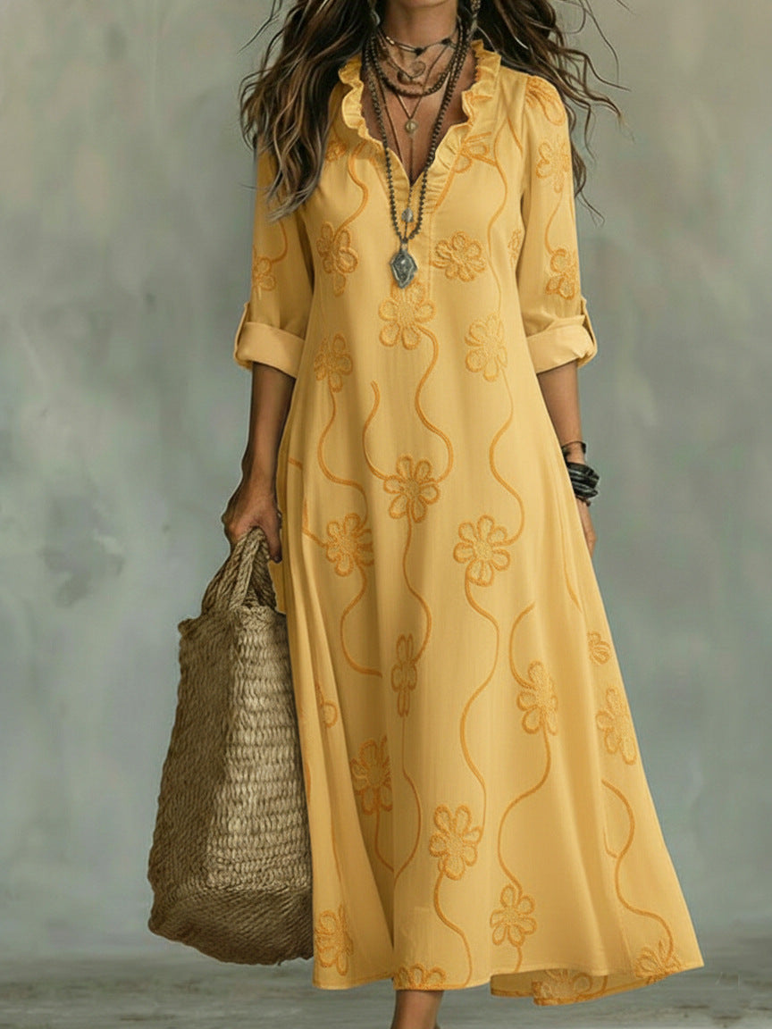 Máriam – Vestido maxi com padrão floral tonal