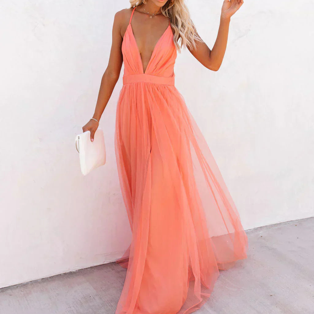 Genebra | Vestido Maxi Cor de Coral Claro