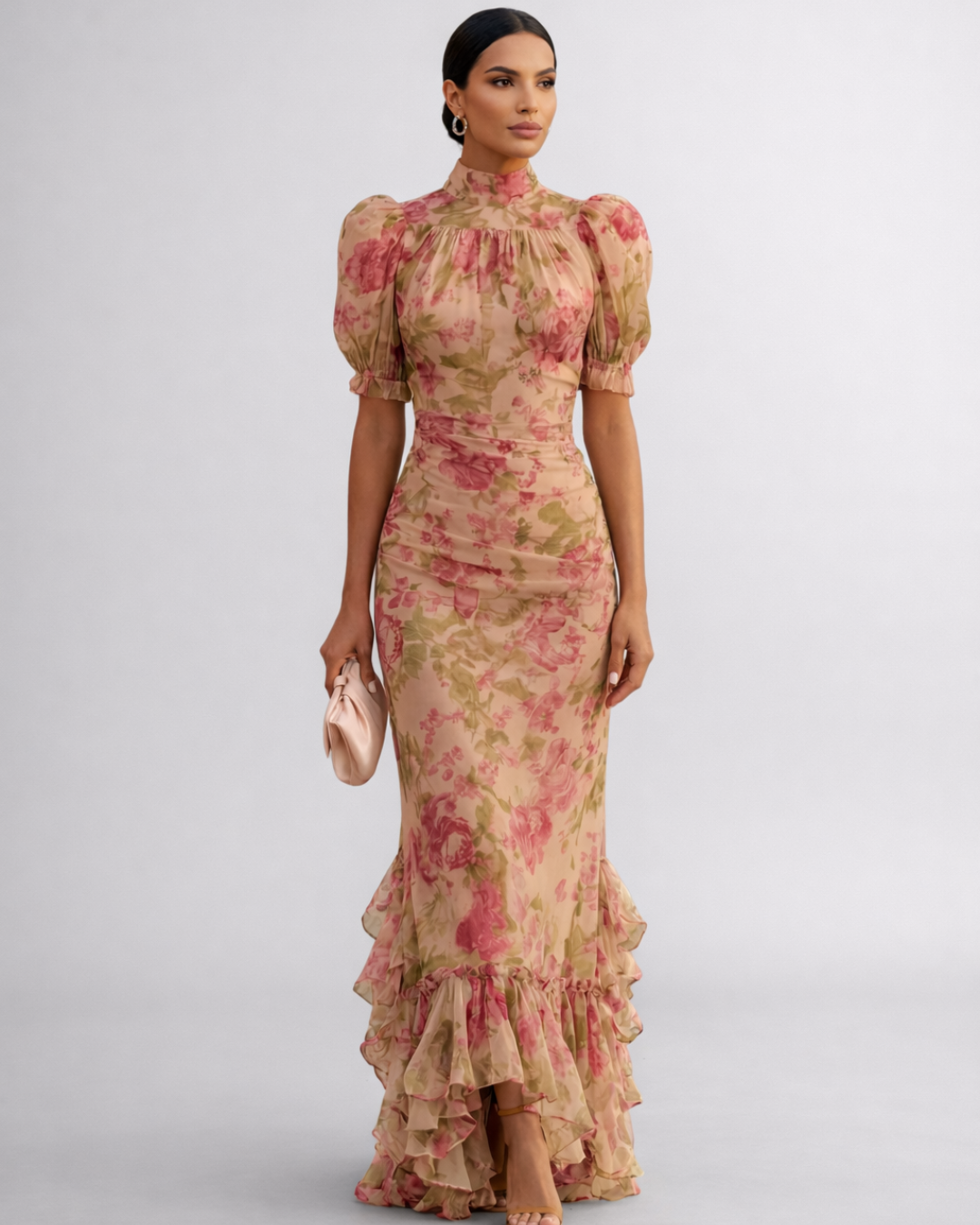 Rosario | Vestido longo com padrão floral em chiffon