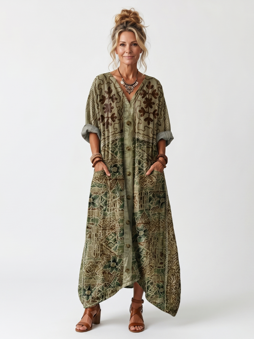 Aleta | Vestido midi oversized com botões e bolsos