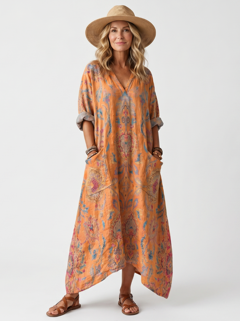 Remi | Vestido midi oversized com estampado e bolsos