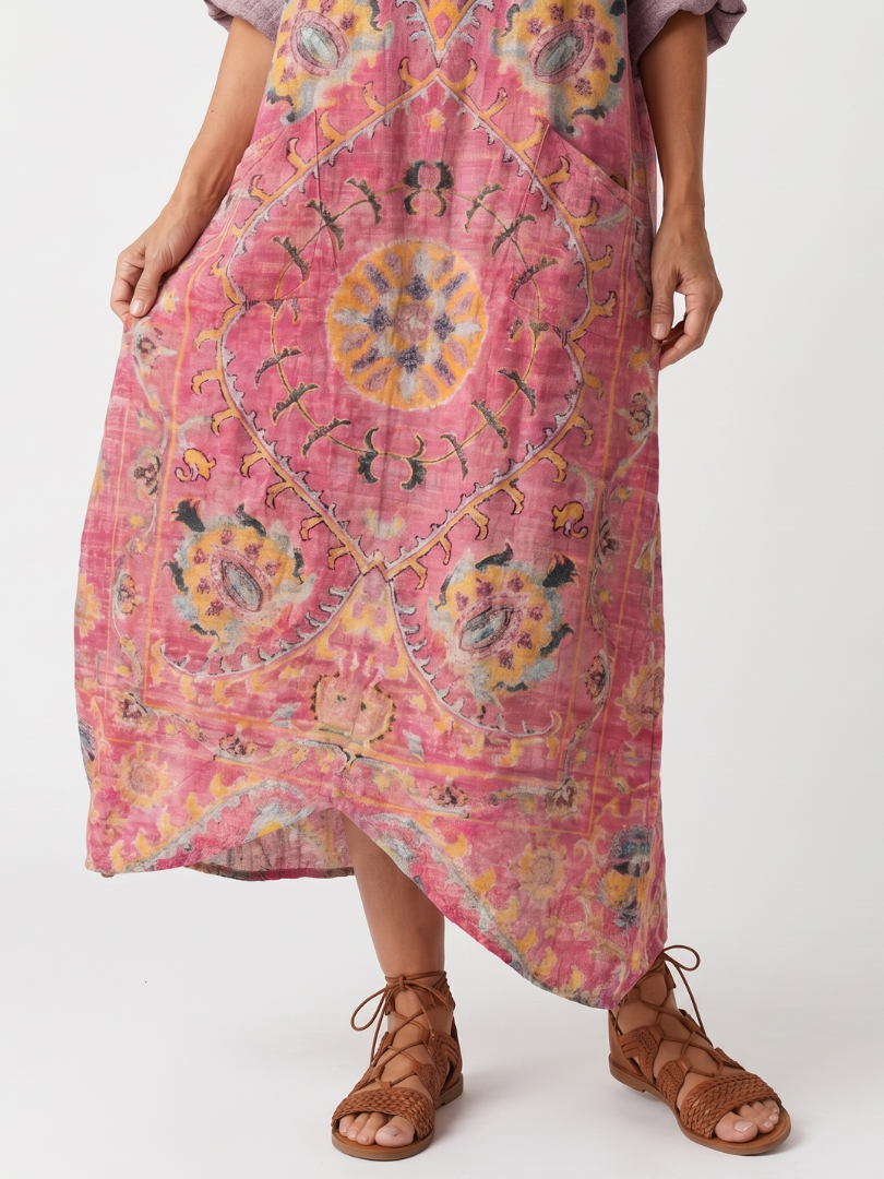 Tilda | Vestido midi descontraído com estampado abstrato e bolsos