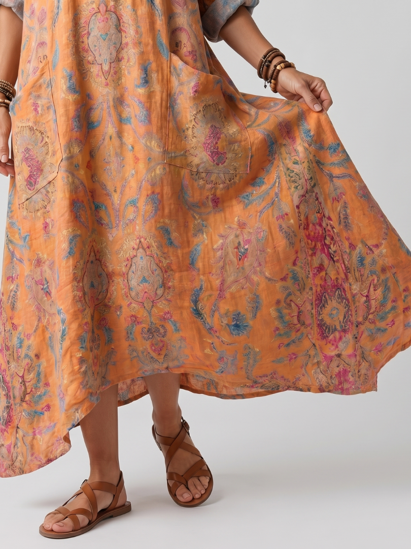 Remi | Vestido midi oversized com estampado e bolsos