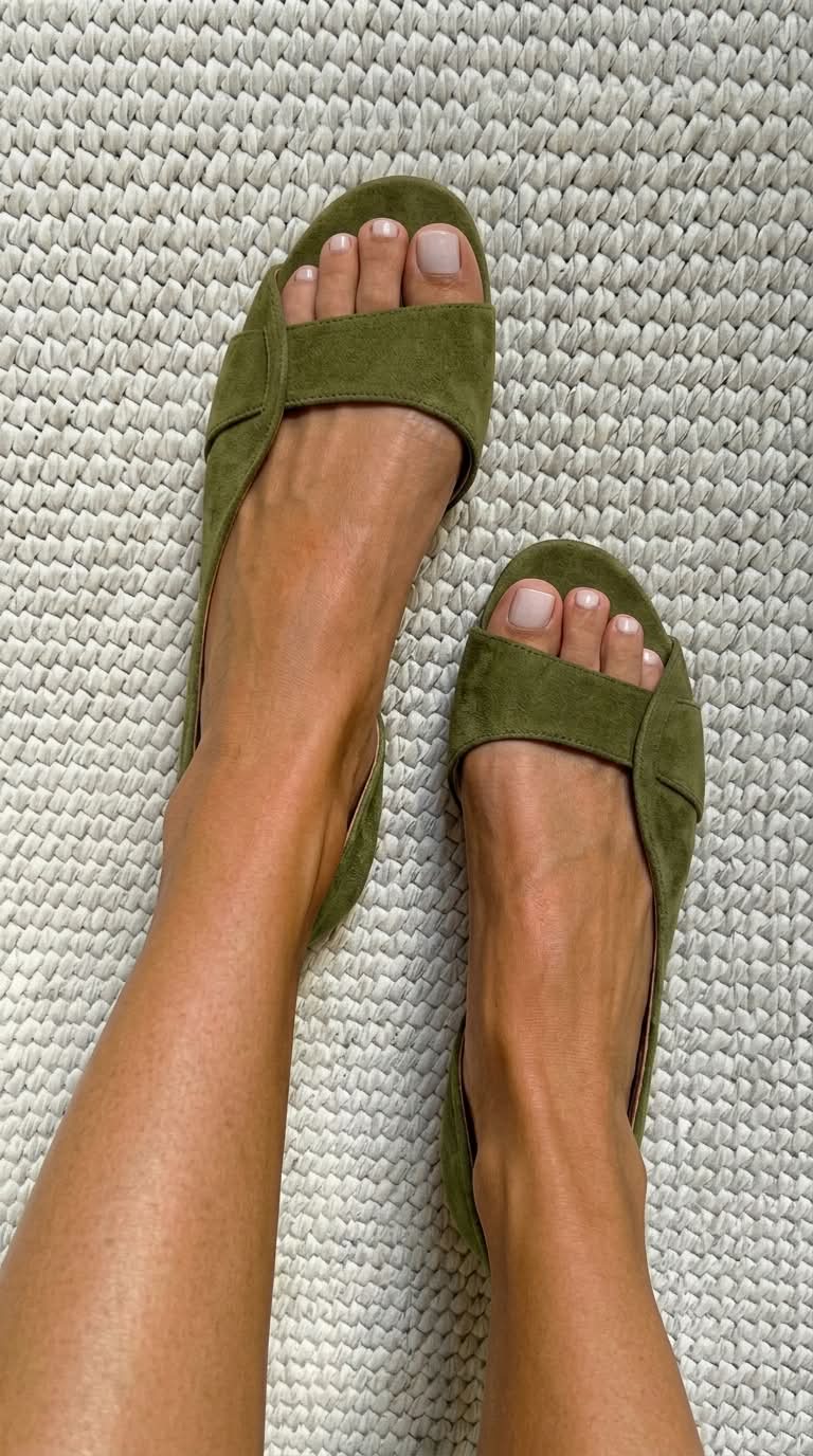 Sandálias slingback casual rasas em camurça de bico aberto