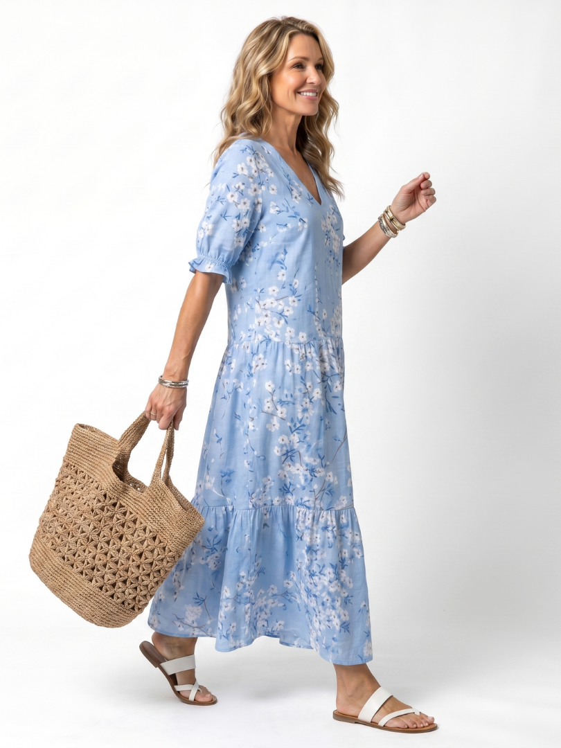 Alora | Vestido midi floral com cordões com borlas