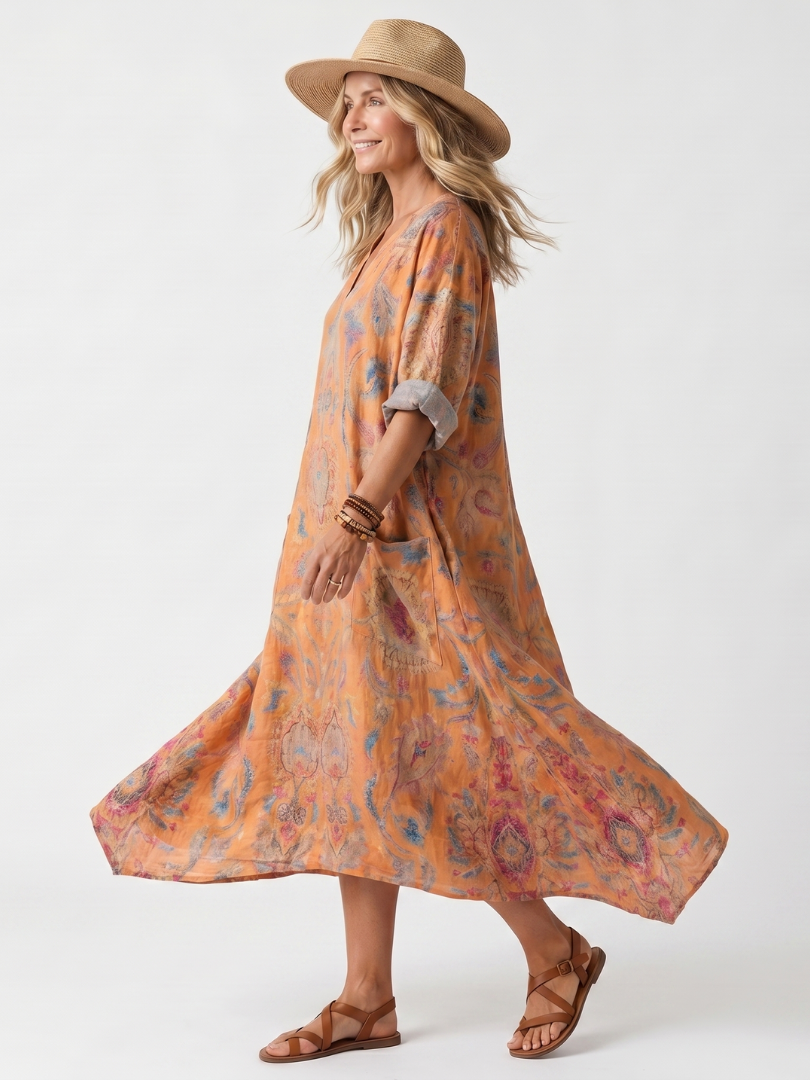 Remi | Vestido midi oversized com estampado e bolsos