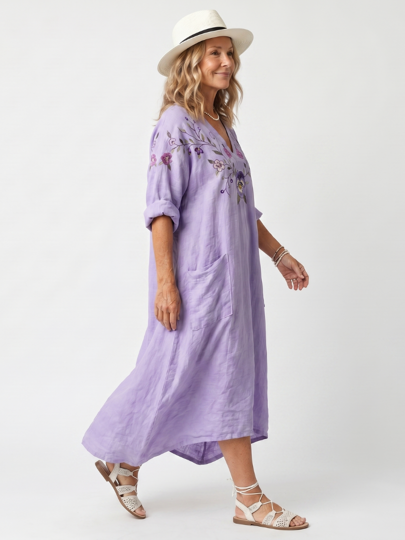 Tavi | Vestido midi oversized floral com bolsos