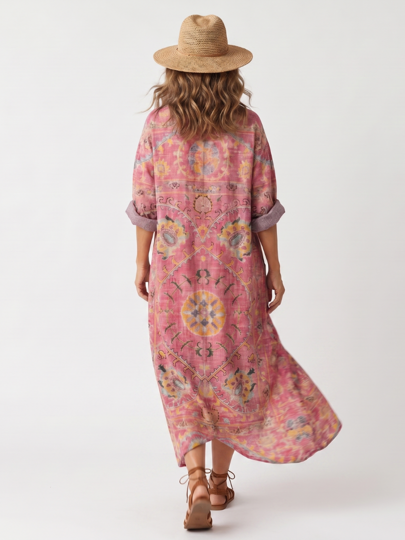 Tilda | Vestido midi descontraído com estampado abstrato e bolsos