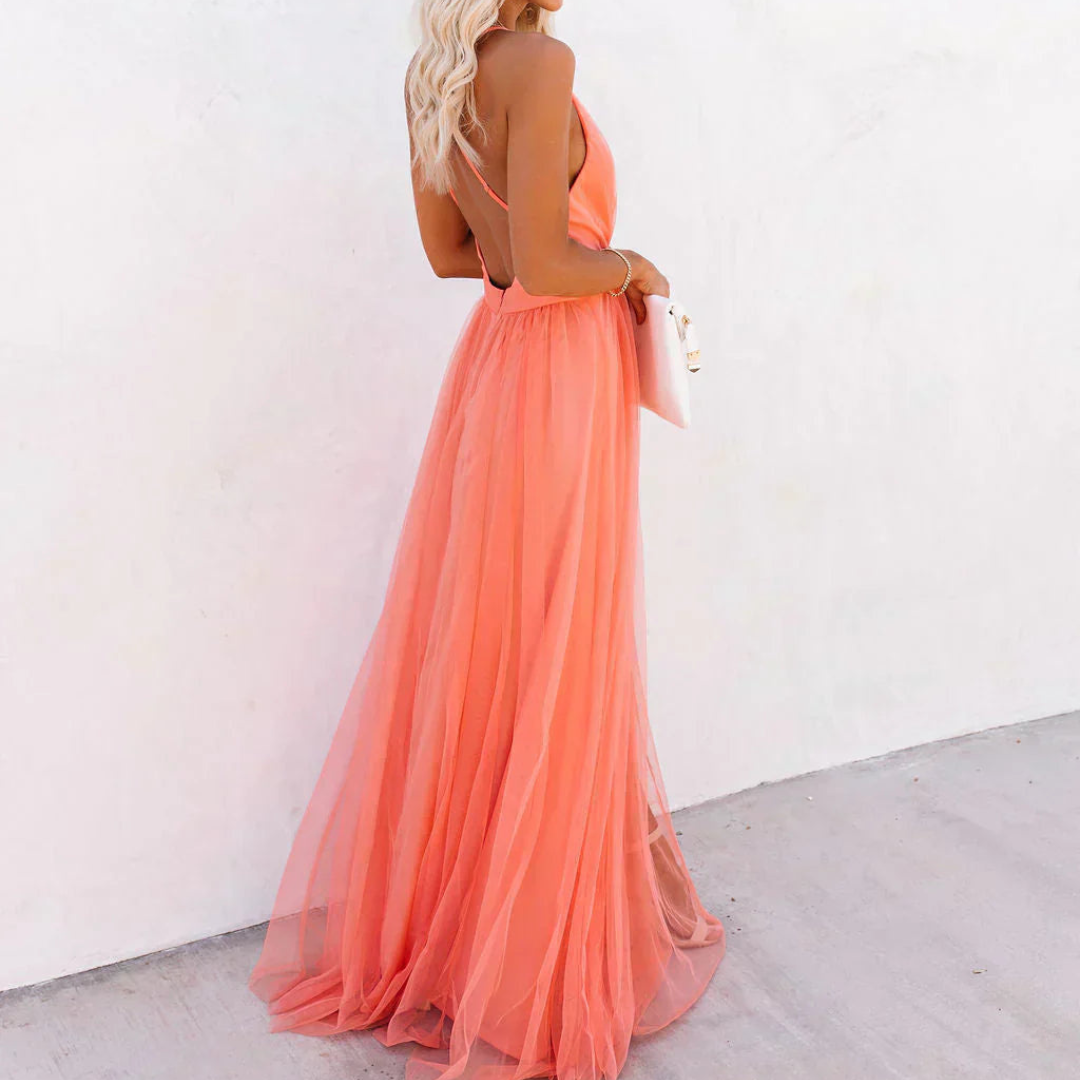 Genebra | Vestido Maxi Cor de Coral Claro