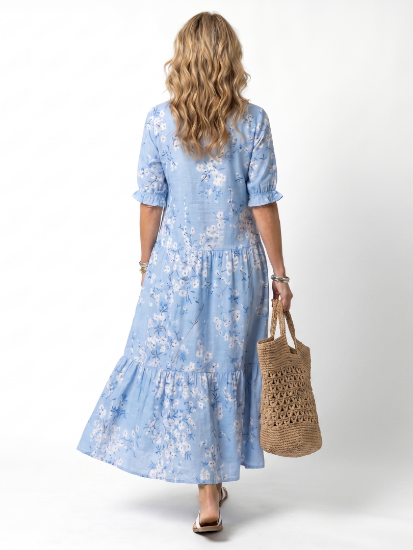 Alora | Vestido midi floral com cordões com borlas