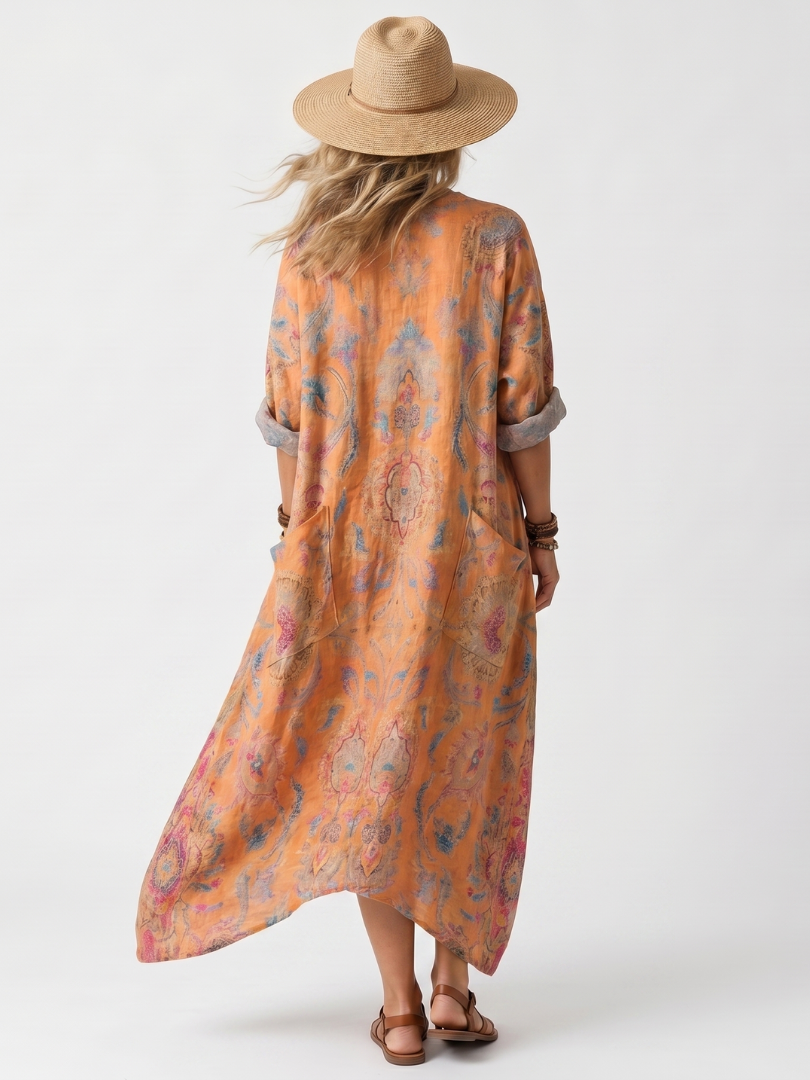 Remi | Vestido midi oversized com estampado e bolsos