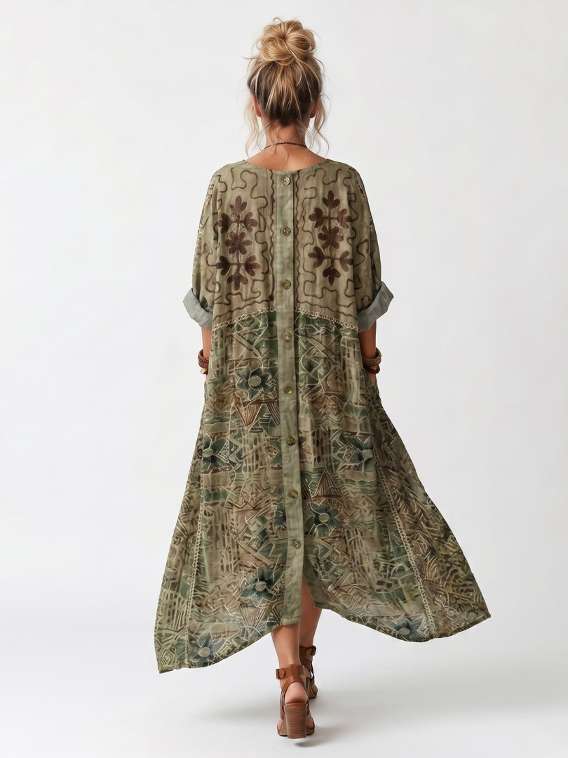 Aleta | Vestido midi oversized com botões e bolsos