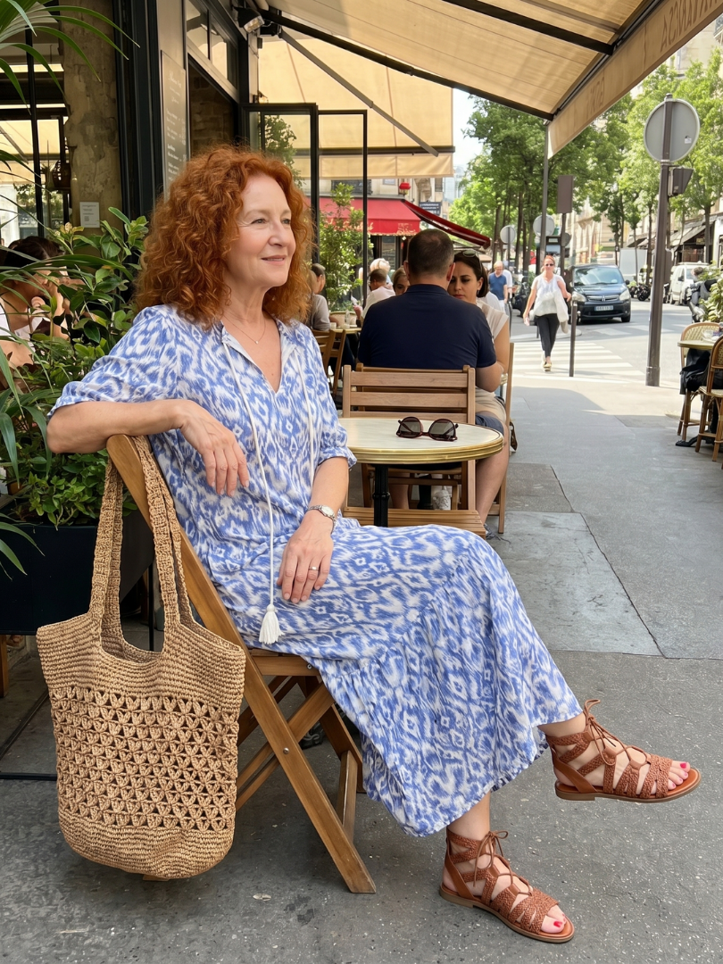 Ottoline | Vestido midi estampado com cordões com borlas no decote