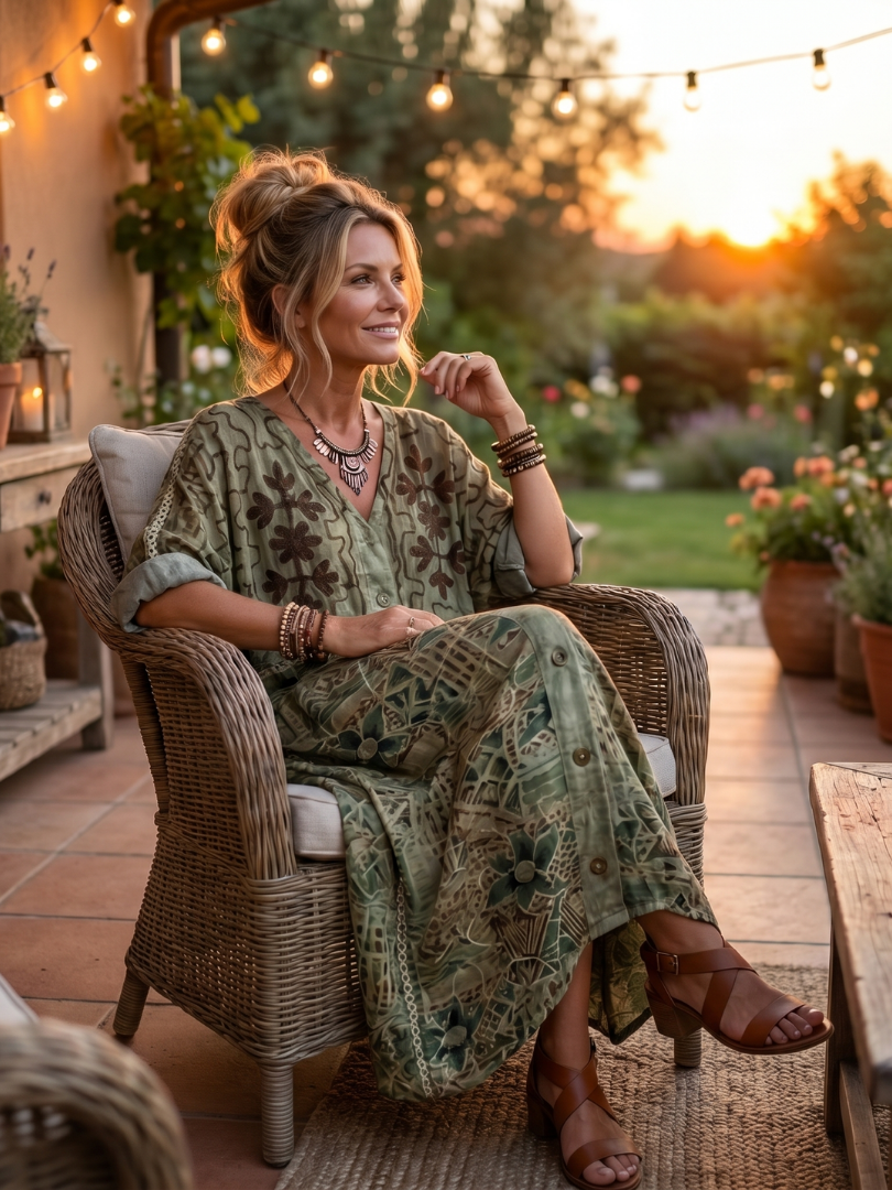 Aleta | Vestido midi oversized com botões e bolsos