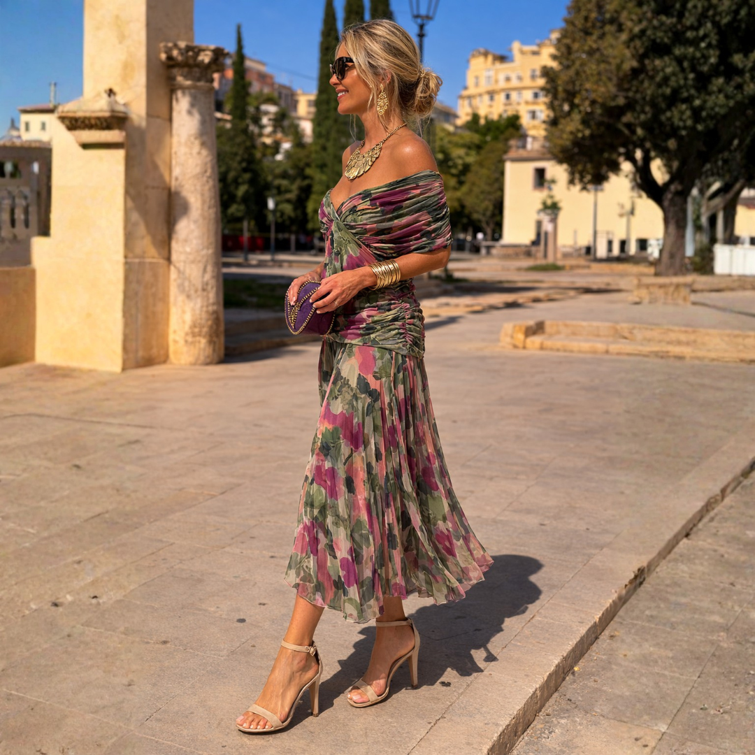 Mikaela | Vestido maxi com ombros descobertos