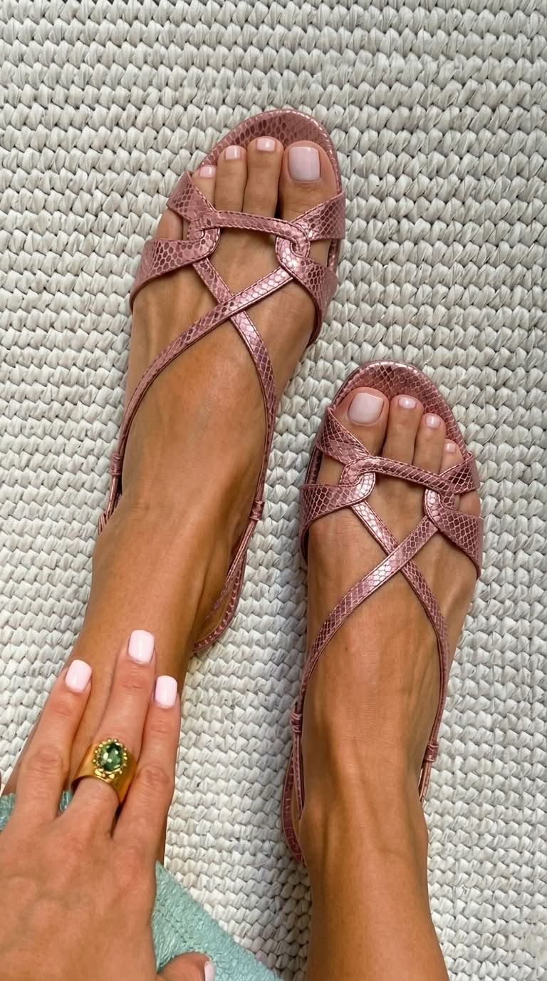Sandálias slingback rasas efeito serpente Bronze de bico aberto