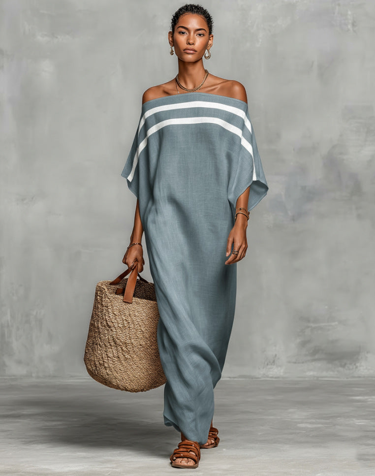 Aveline™ | Vestido maxi com ombros à mostra e mangas em forma de asa de morcego