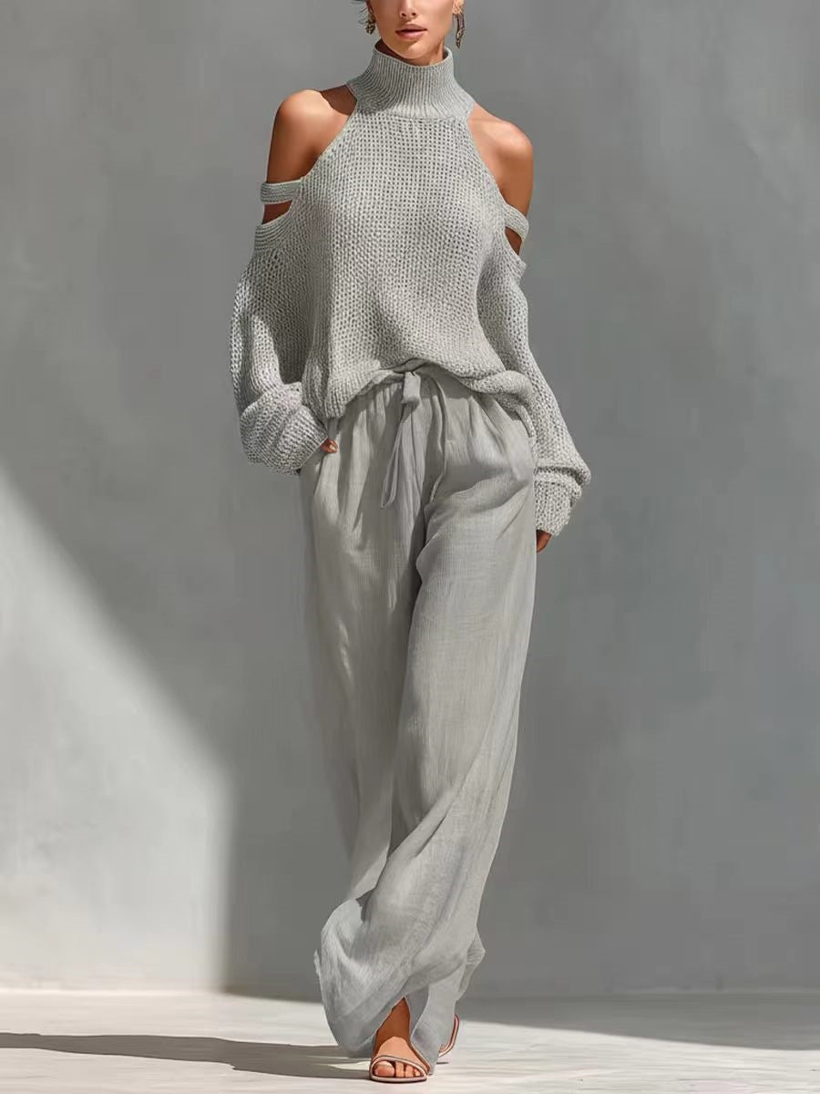 Conjunto elegante de malha e linho