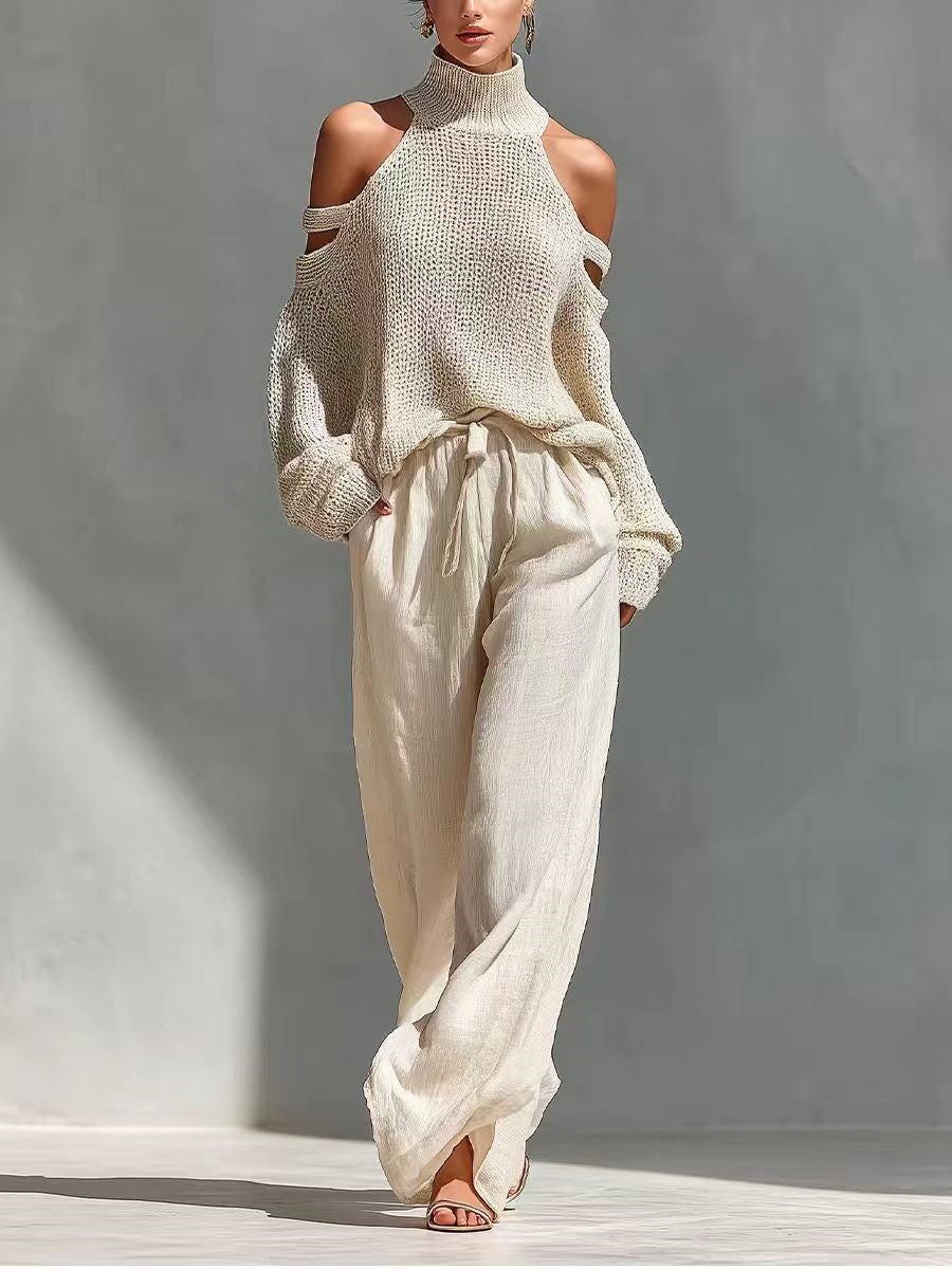 Conjunto elegante de malha e linho