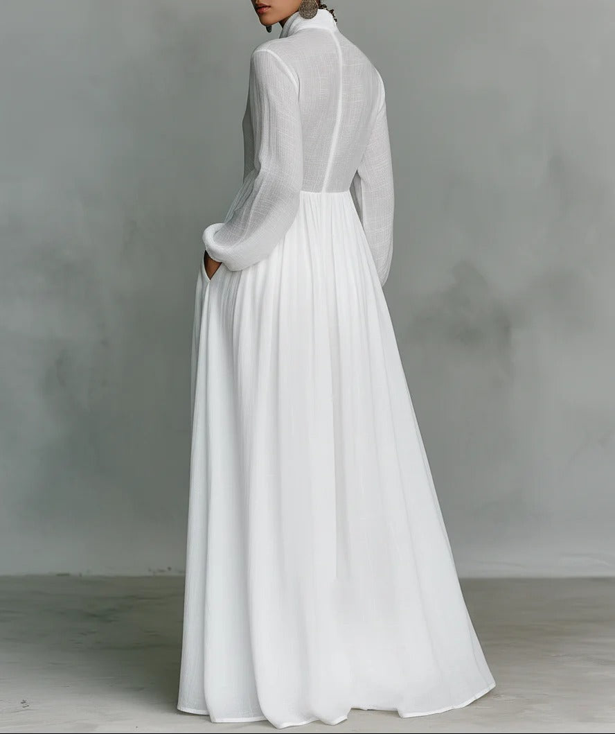 Celine | Vestido maxi branco com botões e queda fluida