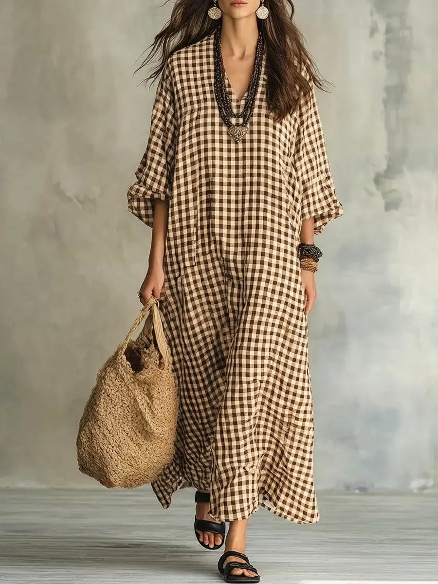 Mila | Vestido maxi aos quadrados com corte descontraído