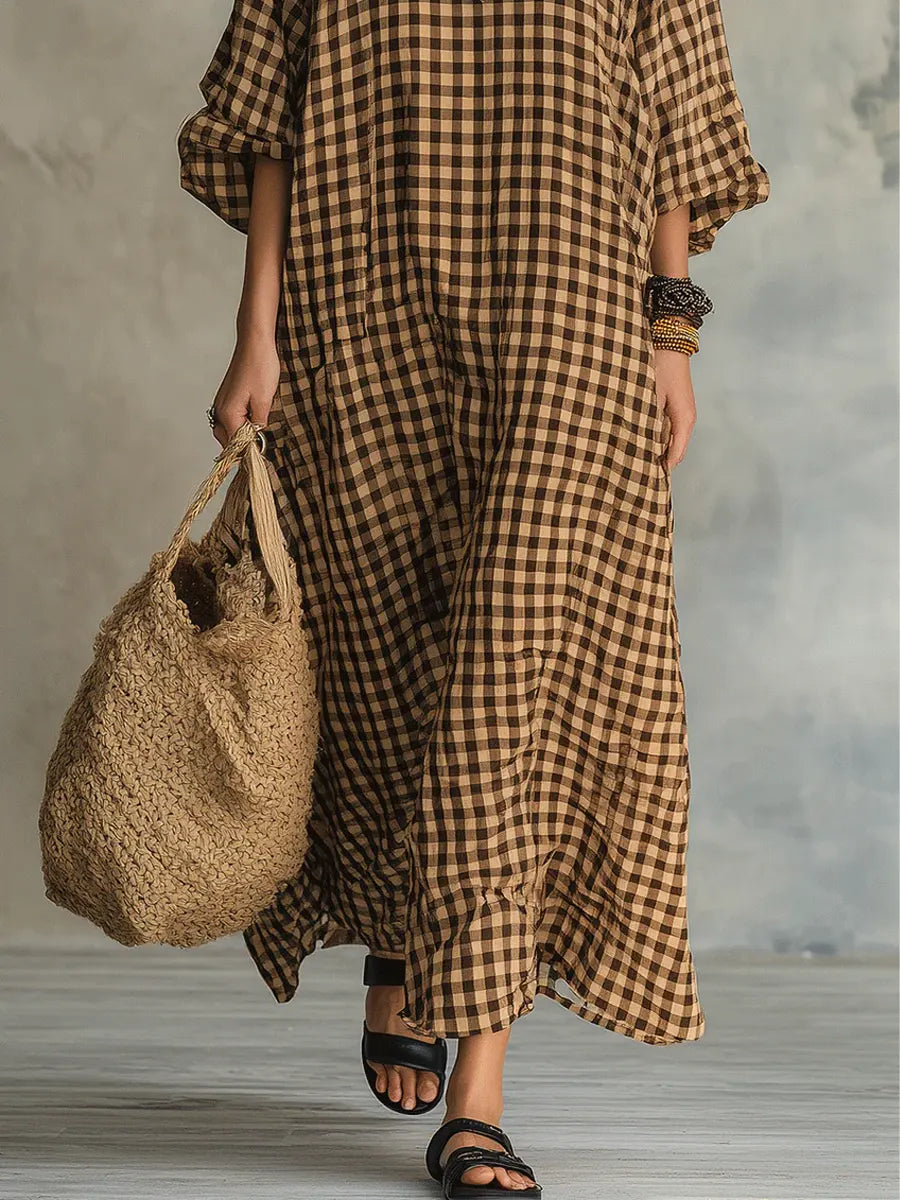 Mila | Vestido maxi aos quadrados com corte descontraído