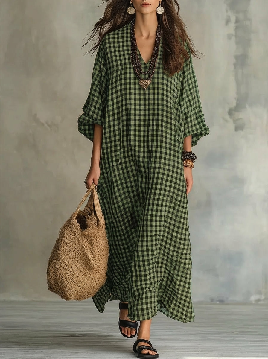 Mila | Vestido maxi aos quadrados com corte descontraído