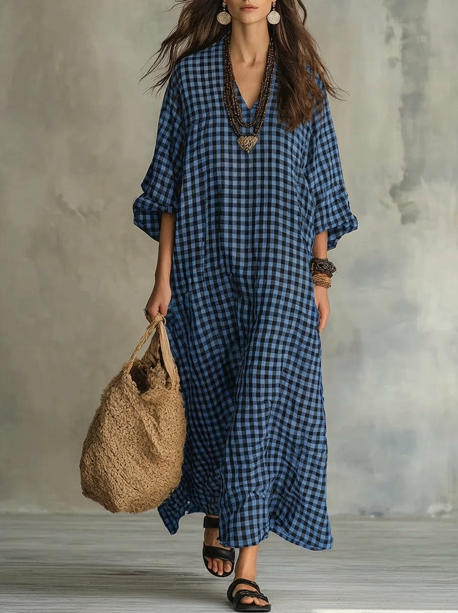 Mila | Vestido maxi aos quadrados com corte descontraído
