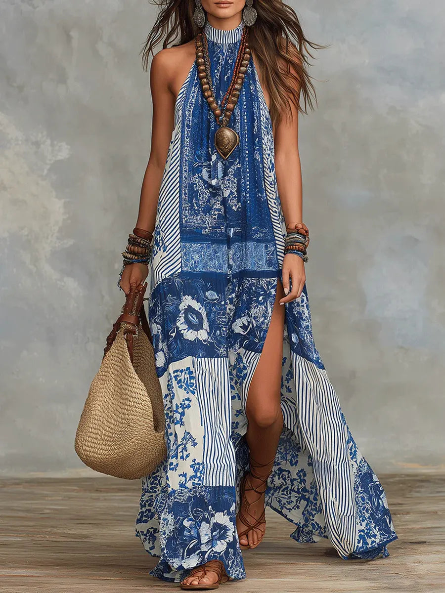 Isla | Vestido maxi com mistura artística de padrões