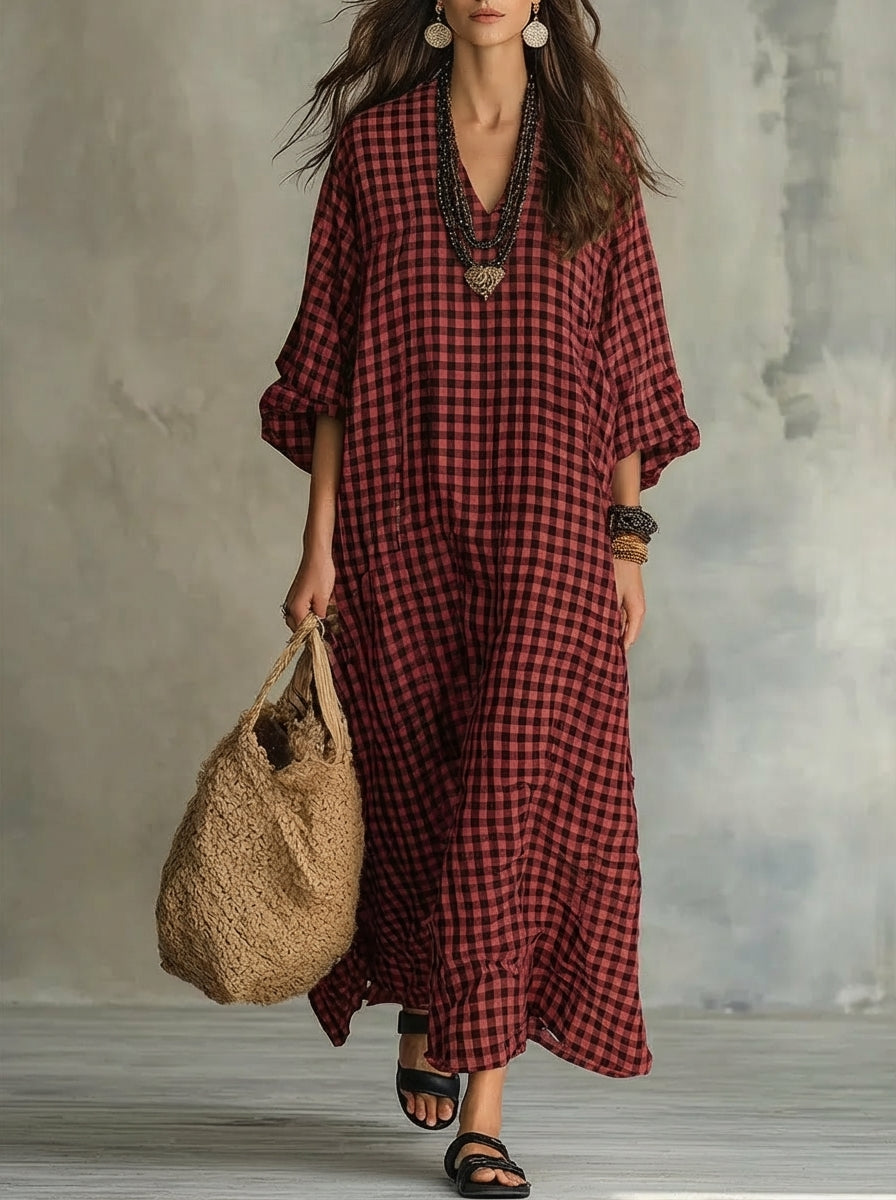 Mila | Vestido maxi aos quadrados com corte descontraído