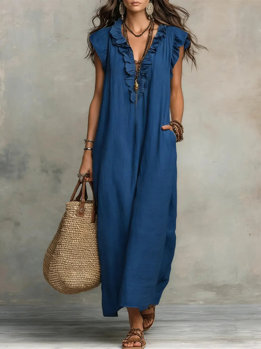 Sienna | Vestido maxi boho com folhos
