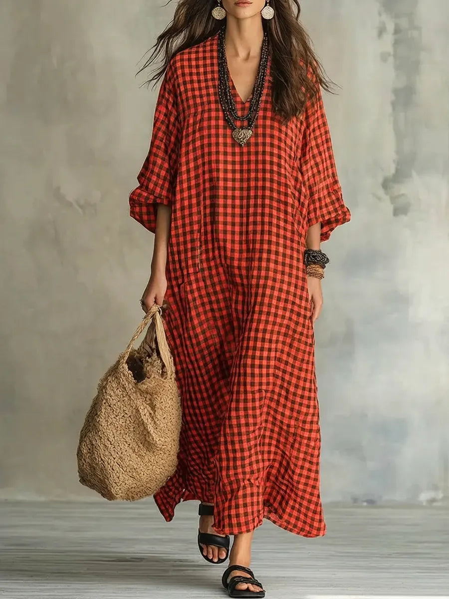 Mila | Vestido maxi aos quadrados com corte descontraído
