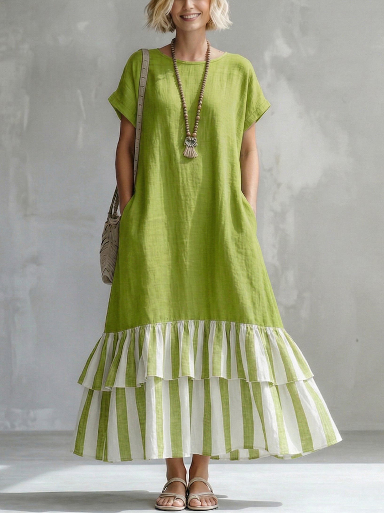Lumi | Vestido maxi em camadas com efeito às riscas