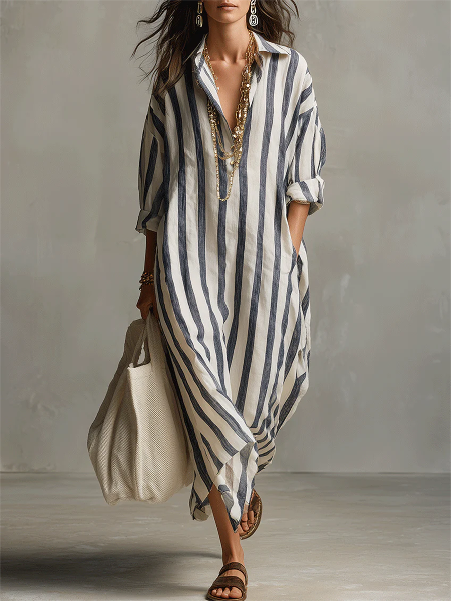 Liora | Vestido maxi oversized às riscas