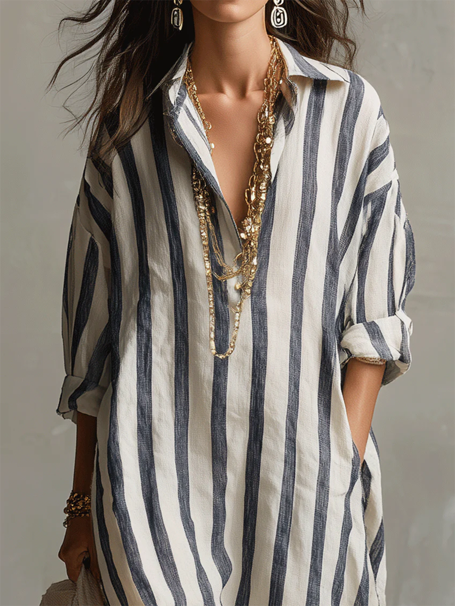 Liora | Vestido maxi oversized às riscas
