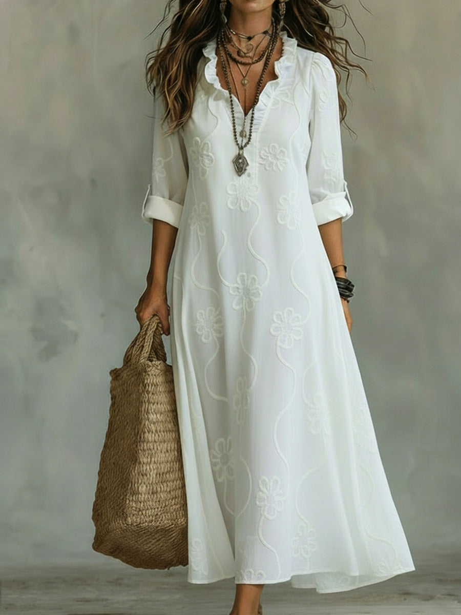 Máriam – Vestido maxi com padrão floral tonal