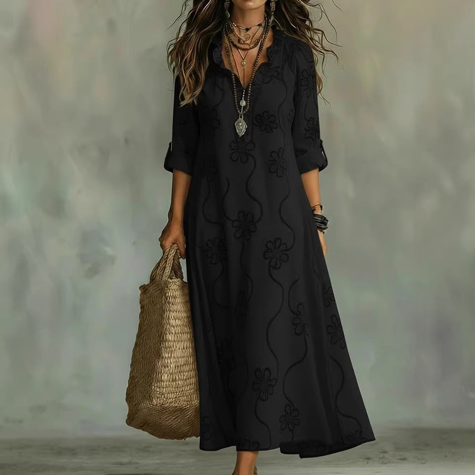 Máriam – Vestido maxi com padrão floral tonal