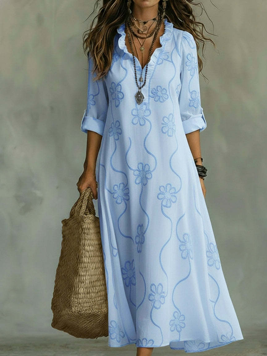 Máriam – Vestido maxi com padrão floral tonal