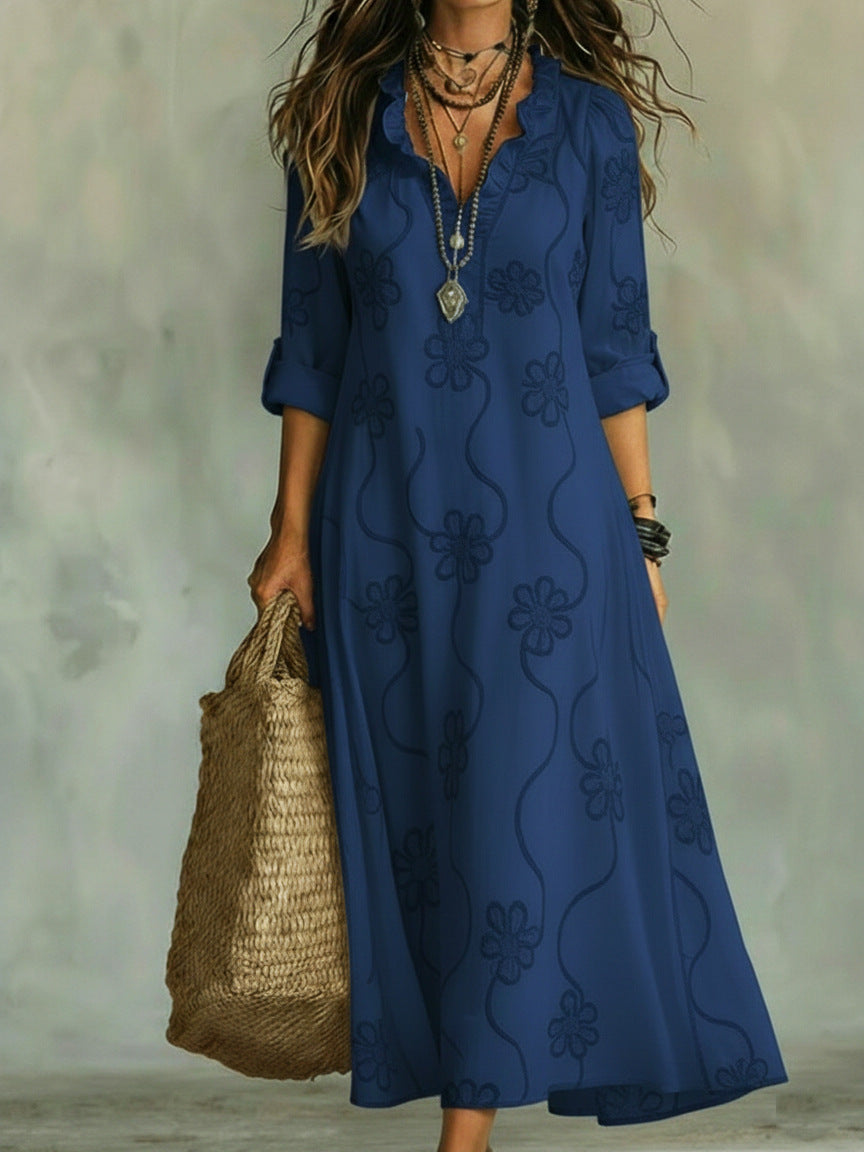 Máriam – Vestido maxi com padrão floral tonal